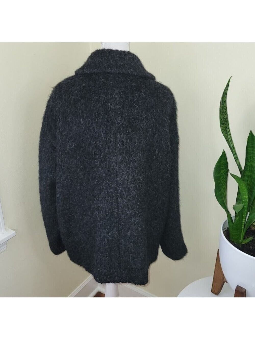 Eileen Fisher Alpaca Boucle Classic Collar Short Coat Charcoal Women's Size M - Picture 7 of 15